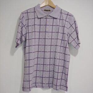James Tattersall London NWT Mens Polo‎ Shirt M Purple Windowpane Preppy Plaid